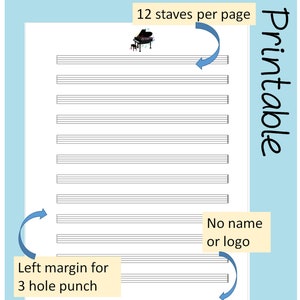 PIANO Printable Sheet Music Paper | Instant Download | Blank Staff ...