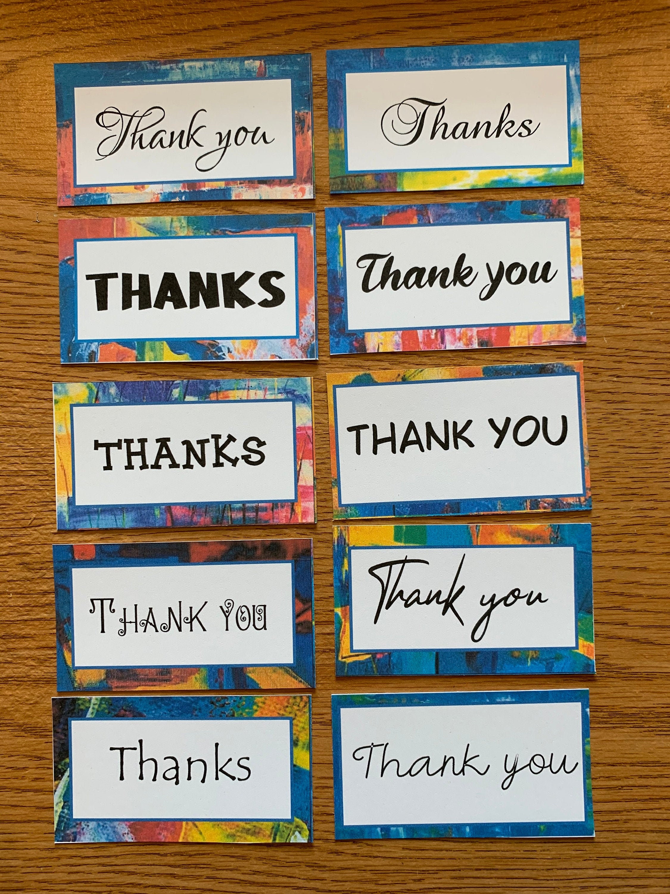 Printable thank you cards set of 10 mini cards instant | Etsy