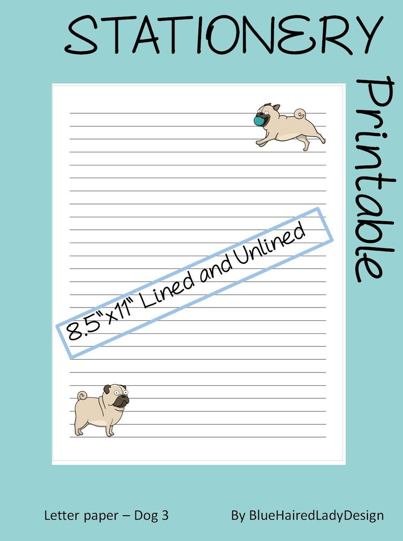 2 Pugs Printable Stationery Paper Set to Do Lists &amp; Memo - Etsy