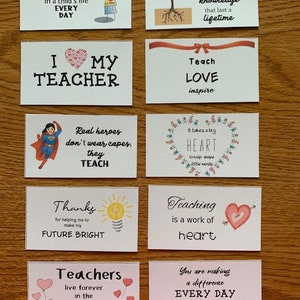 Cartes de remerciement imprimables TEACHER, ensemble de 10, appréciation des enseignants, mini cartes, téléchargement instantané, petite carte, PDF (THKSTEACH2)