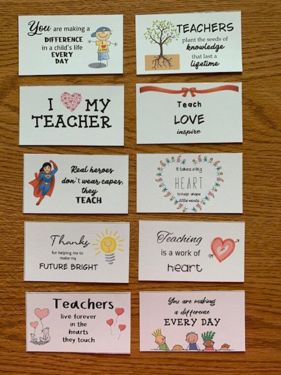 Printable teacher thank you cards, set of 10, teacher appreciation ...