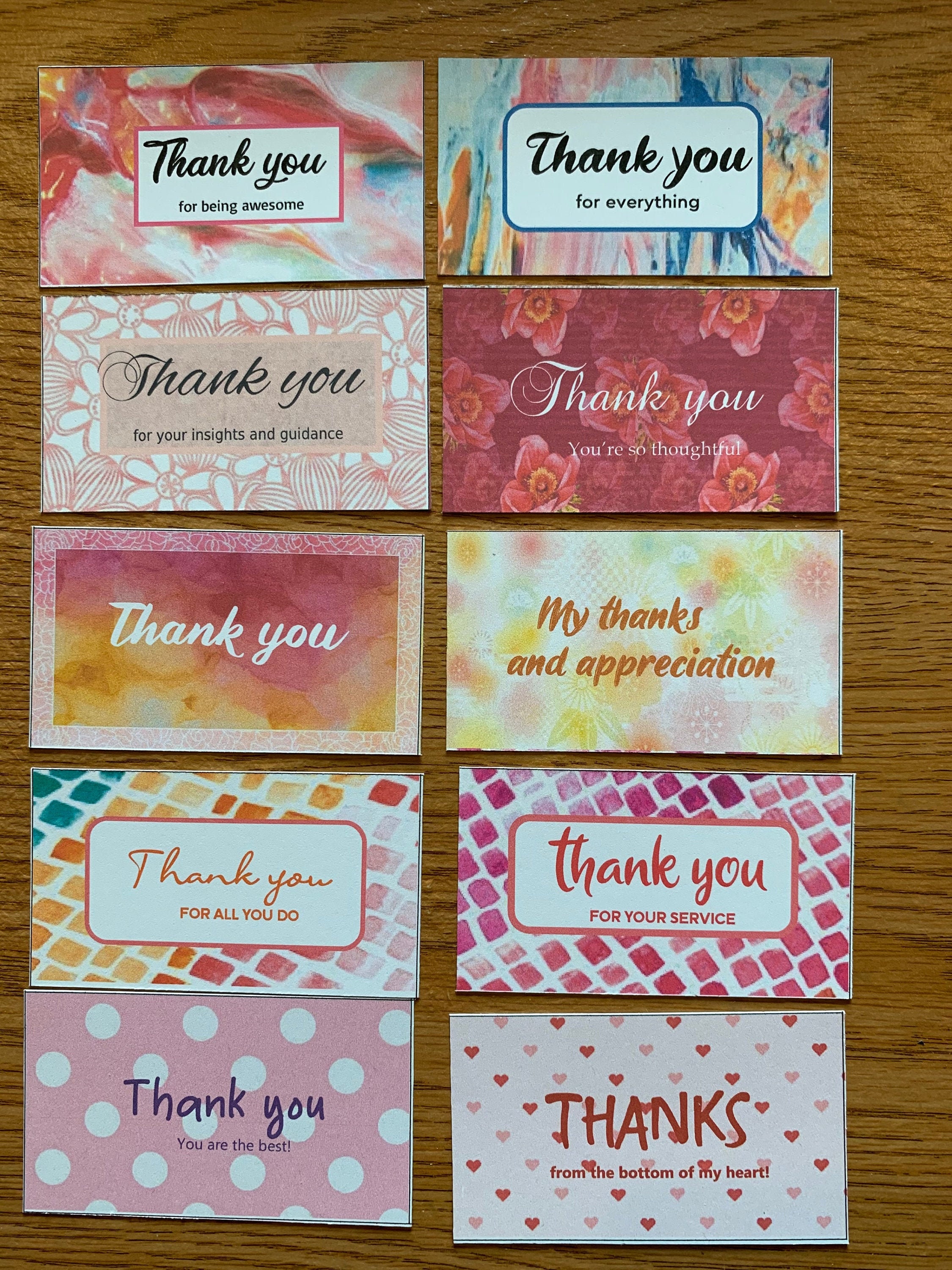 Printable THANK YOU Cards, Set of 10, Mini Cards, Instant Download