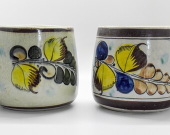 Pair of Vintage Floral Tonala Oversized Ceramic Mugs