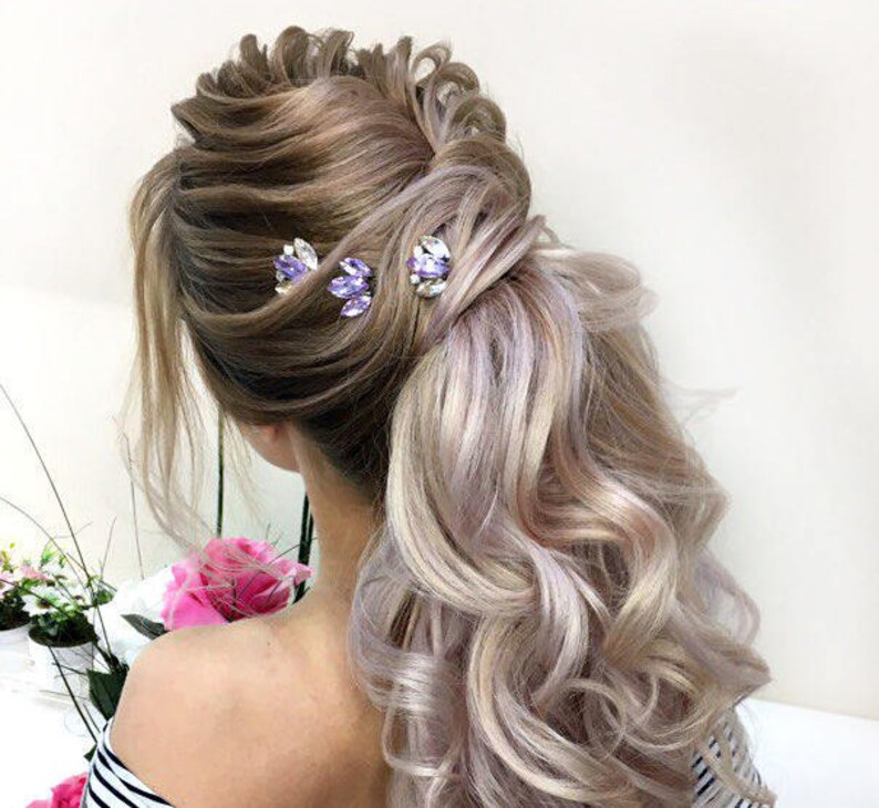 Set Of 3 Hair Pins Lilac Rhinestone Hair Pin Pale Purple Etsy