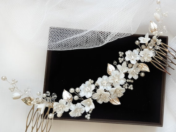 Floral wedding hair piece Flower hair comb Bridal hair vine