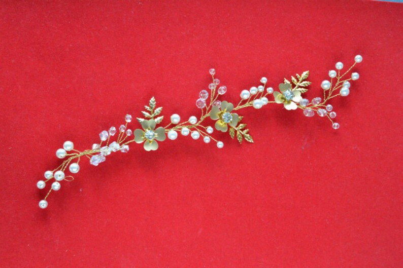 Gold Leaf Bridal Hair Piece Gold Floral Wedding Headpiece Crystal Pearl Wedding Hair Vine Bridal Hair Jewelry Bridesmaid Hairpiece