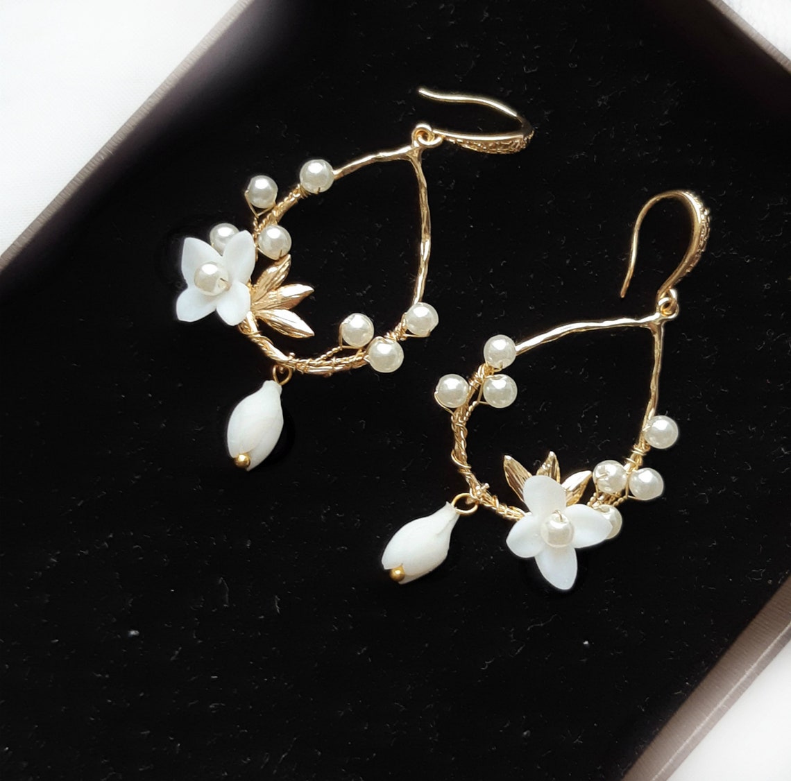Flower hoop earrings Gold plated hoop earrings 24k Bridal Etsy
