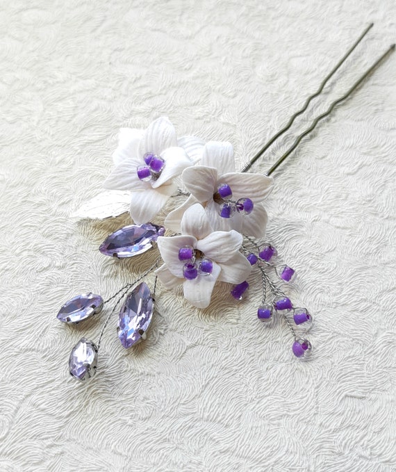 20 Pcs FLOWER Amethyst //Purple Diamante Wedding Bridal Prom Parties Hair Pins