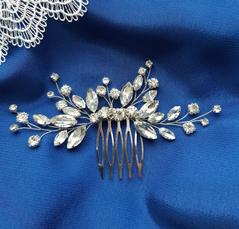 Bridal rhinestone hair comb Wedding crystal hair piece Silver Etsy