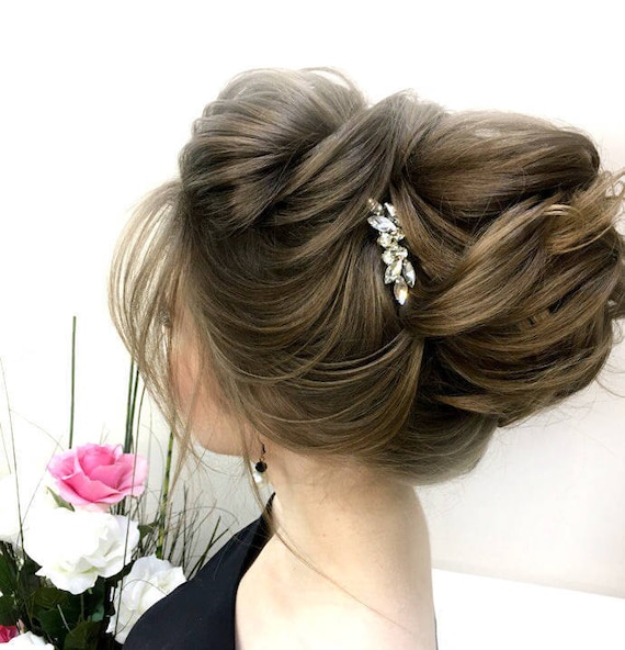 Bridal rhinestone hair comb Small wedding hair piece silver or gold