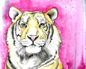 咆哮する虎の水彩画、ジャングルの動物アートのジクレー版画 - Etsy 日本