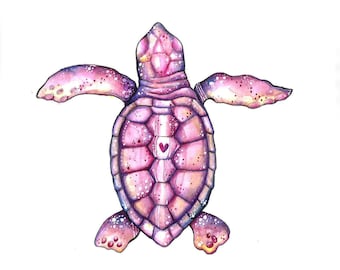 Pin baby Sea turtle watercolor painting print by Aemi, art, animal, illustration, Sea art, sea life art, home decor, Wall art