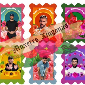 Minitarjetas imprimibles de San Valentín de Bad Bunny en formato PDF: juego de 6 tarjetas digitales de San Valentín