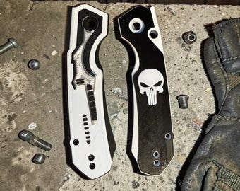 Cachas para cuchillo Remette Rhino con diseño de calavera de Punisher impresas en 3D - Mejora de accesorios EDC (Cuchillo no incluido)