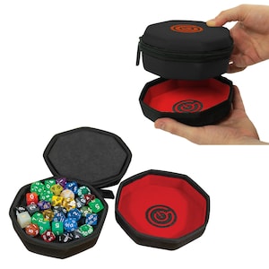 GeekOn Protective Dice Case w/ nesting Felt-Lined Rolling Tray with personalized tag ~ Dice Box, Minis Storage, DND Dice, Board Games ~BLACK