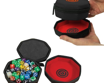 GeekOn Protective Dice Case w/ nesting Felt-Lined Rolling Tray with personalized tag ~ Dice Box, Minis Storage, DND Dice, Board Games ~BLACK