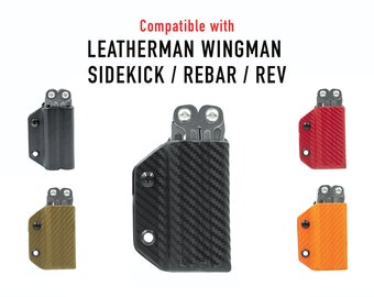 Funda multiherramienta Clip & Carry Kydex - Leatherman Wingman/Sidekick/Rebar/Rev - Fabricada en EE. UU. (Herramienta no incluida) Funda con soporte de cubierta