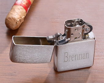 Personalized ZIPPO Lighter - Engraved Custom Gift for Him Husband Father Groomsmen Brushed Silver Gray Chrome Birthday Anniversary Present