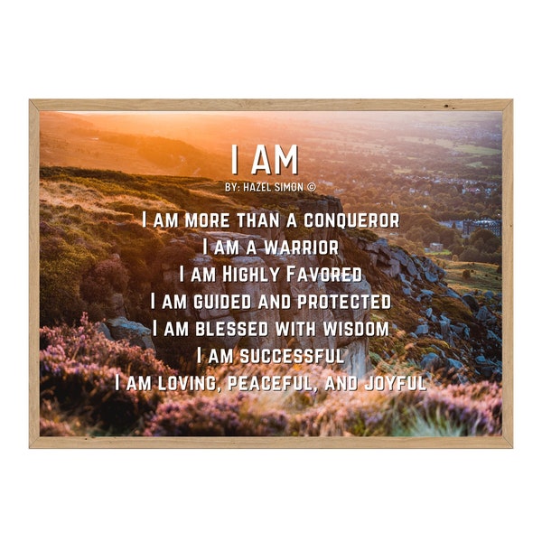 Christian I Am Poem Printable Inspirational Poem Gift, I Am Poem Gift, Inspirational Digital Download, Christian Digital Poem, Home Decor