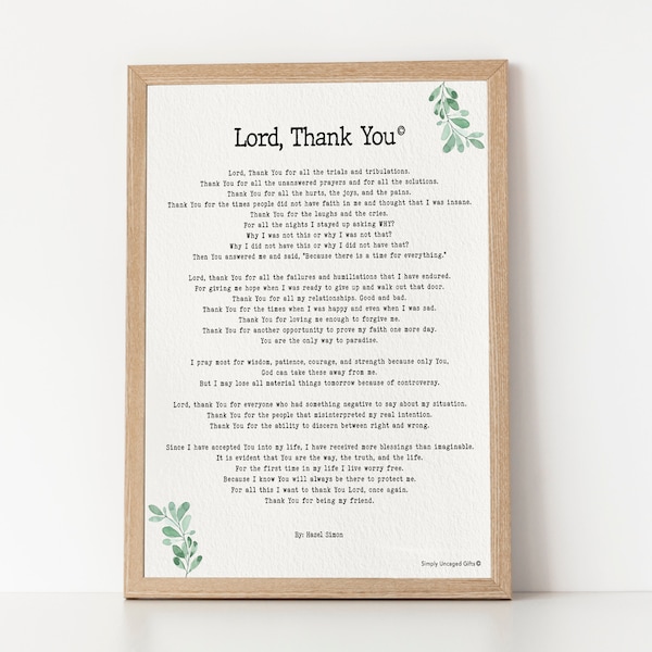 Lord Thank You Poem Etsy