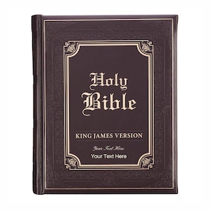 Personalized Bible Custom Text Dark Brown Faux Leather Hardcover King James Version Family Bible