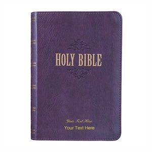 Personalized Custom Text Your Name KJV Holy Bible COMPACT LuxLeather Purple King James Version Custom Made Gift for Baptisms Christenings
