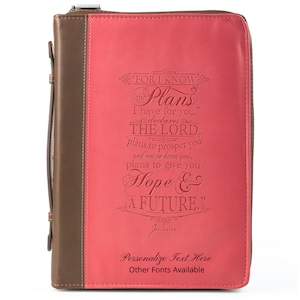 Personalized Bible Cover Women Pink and Brown Jeremiah 29:11 Faux Leather Christian Gift for Mother, Sister, Daughter, Grandma