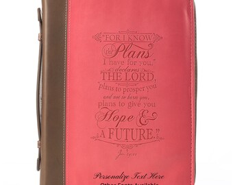 Personalized Bible Cover Women Pink and Brown Jeremiah 29:11 Faux Leather Christian Gift for Mother, Sister, Daughter, Grandma