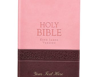 Personalized Custom Text Your Name KJV Large Print Edition Two-Tone Pink/Brown King James Version Custom Made Gift for Baptisms Celebrations