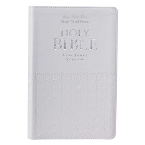 Personalized Custom Text Your Name KJV Indexed White Gift Holy Bible Faux Leather Bound King James Version Custom Made Gift for Celebrations