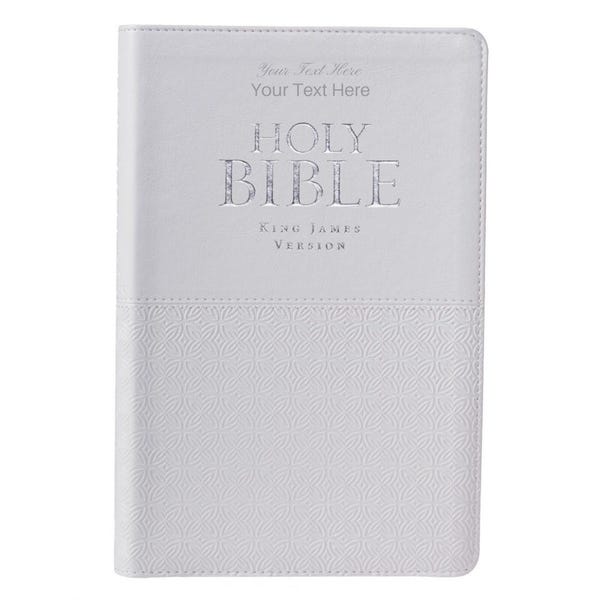 Personalized Custom Text Your Name KJV Indexed White Gift Holy Bible Faux Leather Bound King James Version Custom Made Gift for Celebrations
