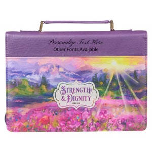 Personalized Bible Cover For Women Strength & Dignity Faux Leather Proverbs 31:25 Christian Gift for Mother,  Daughter (MEDIUM)