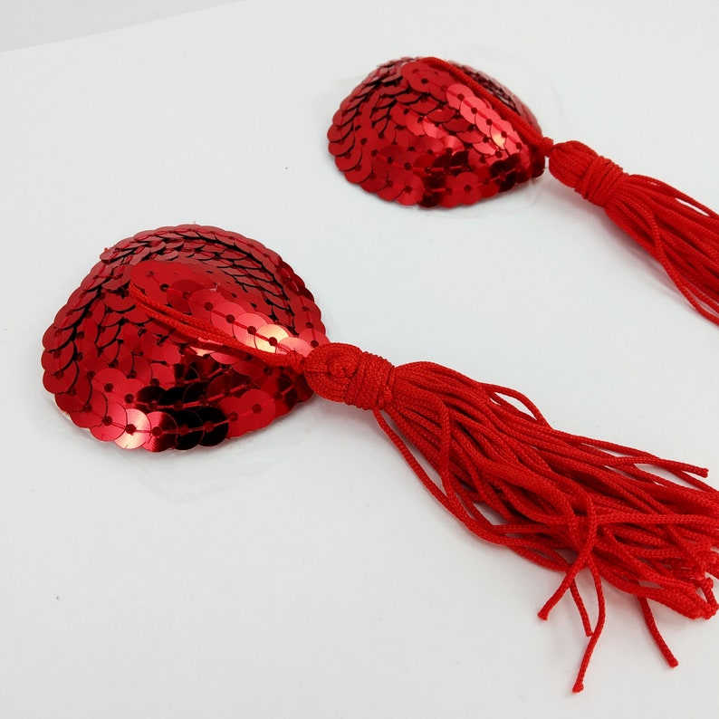 Red Heart Pasties nipple cover Sequin Tassel Pasties For Etsy
