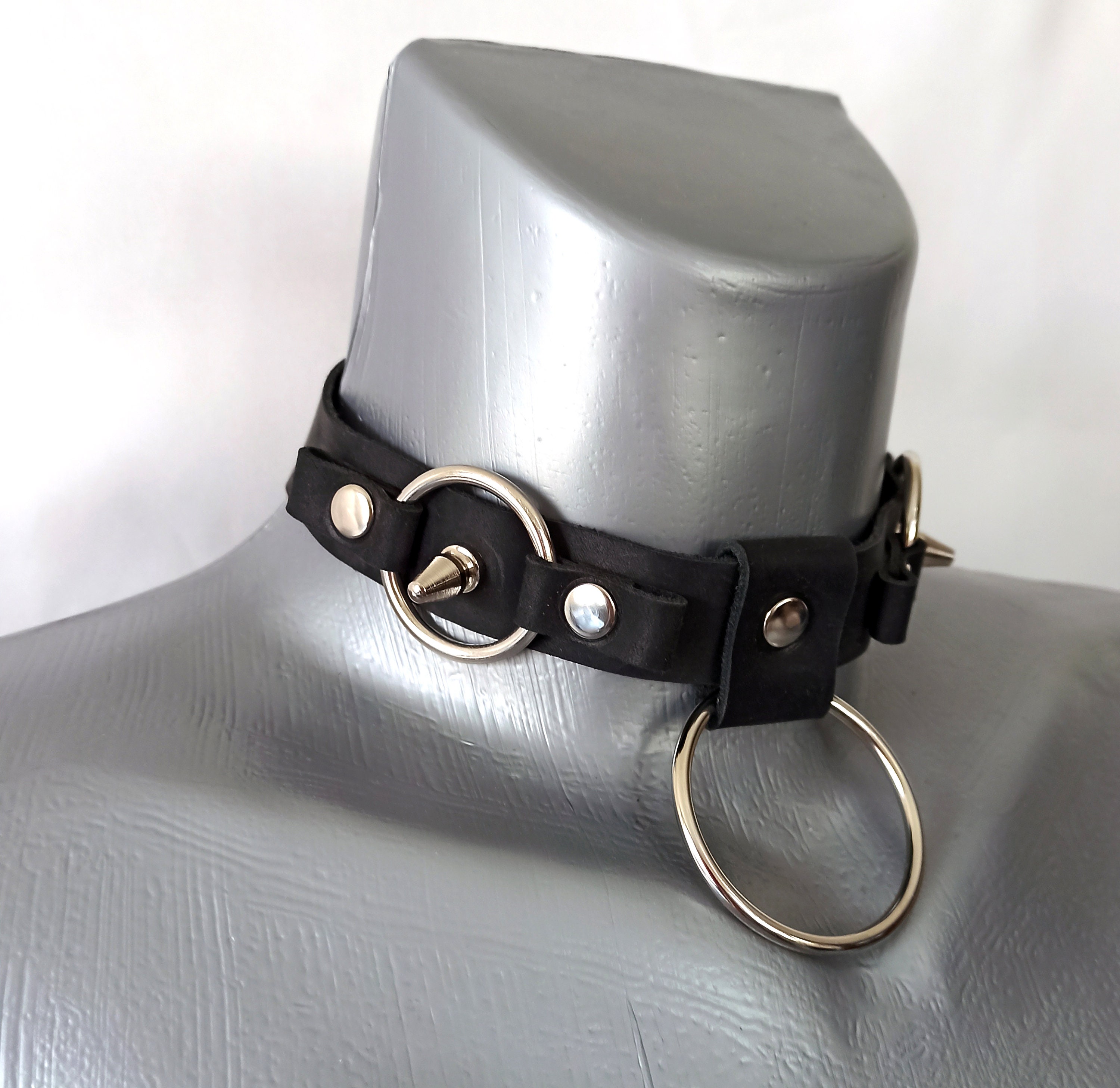 Black leather collar for woman leash spike choker choker | Etsy
