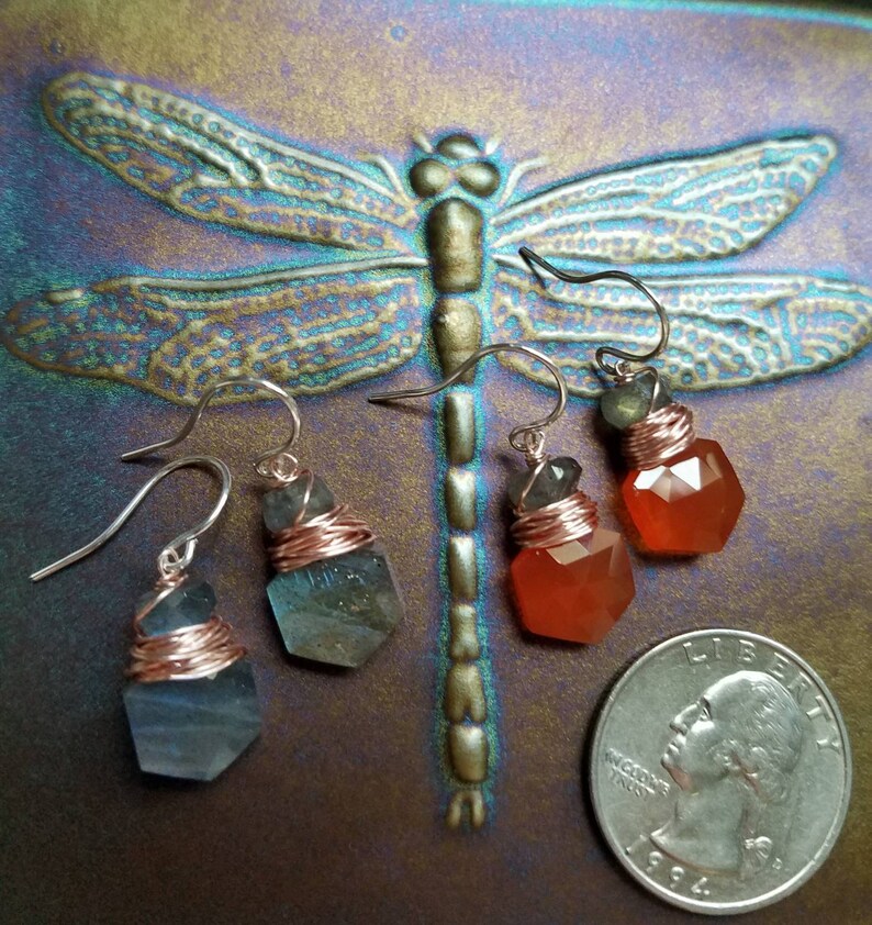 Labradorite Orange Carnelian or Rainbow Moonstone Gemstone Earrings Sterling Silver Your Choice of Gemstone