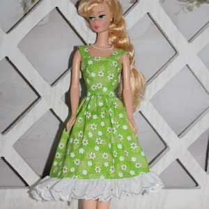 Green Daisy Dress  for 11.5&quot; to 12&quot; Fashion Dolls the size of the one shown. St. Patrick&#39;s Day / Summer Clothes.  Handmade in the USA.