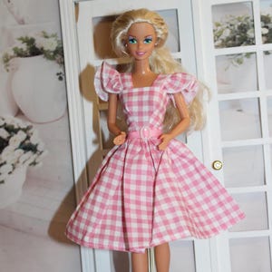 pink and white checkered barbie dress Pink Plaid Gingham Barbie Skater Dress