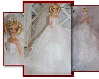 Tenue De Mariée Barbie Vintage Mattel Années 60 - Robe Satin Et Tulle Avec Accessoire Bouquet - Occasion
