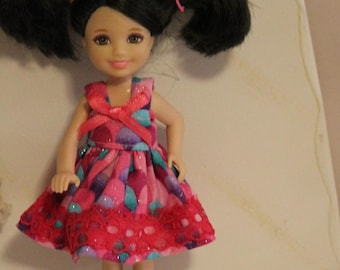 Pink Easter Egg Dress  for 5.5" Sister dolls. Handmade dress fits 1:6 Scale dolls like the one shown. Doll not included. Easter Basket Gift