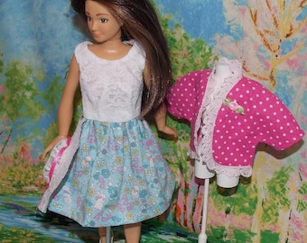Lammily 3 PC. Easter Bunny Dress, Pink Jacket and Lace Hat Set.  Handmade Lammily Clothes.