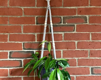 Grey Beaded Bohemian Macrame Plant Hanger