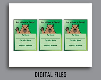 Capybara Contact Card Digital Download, Keep In Touch Printable, Kids Personalized Hangout