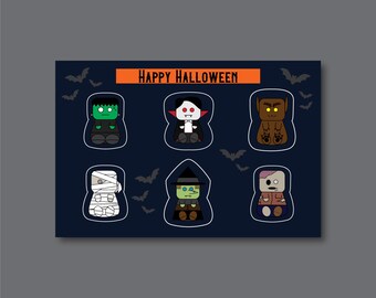 Little Monsters, Frankenstein, Dracula, Werewolf, Mummy, Zombie, Witch, Vinyl Sticker Sheet, Laptop or Waterbottle Decals