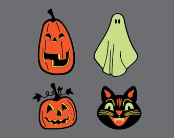Vintage Halloween Vinyl Decals: Pumpkin, Ghost, Black Cat Decals