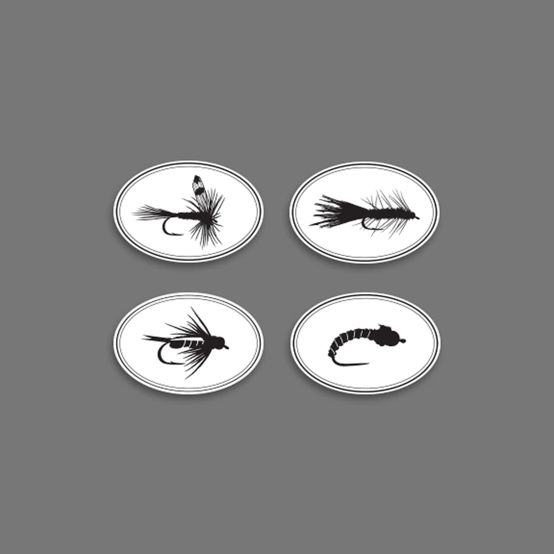 Fly Fishing Decal, 4 Pack: Zebra Midge, Prince Nymph, Adams Fly, Woolly ...
