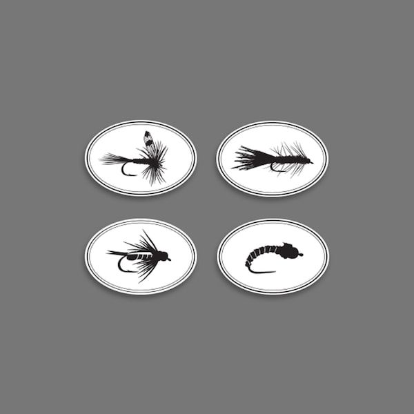 Fly Fishing Stickers, Fly Fishing Flies Stickers, Flies Stickers, Fishing Stickers, Outdoors Stickers, Camping Sticker, 4 Piece Set