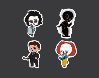 Tim Curry Inspired Chibi Decal, 4 Pack: Frank-N-Furter, Pennywise, Hexxus, Wadsworth, Phone or Laptop Sticker