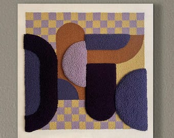 Moderne Geometrische Stanznadel Wandkunst | Handgefertigte Textilkunst | Zeitgenössisches Textil Dekor