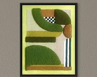 Grüne Geometrische Punch Nadel Wand Kunst | Zeitgenössische Kunst aus Fibre Art Handmade Wohndekor