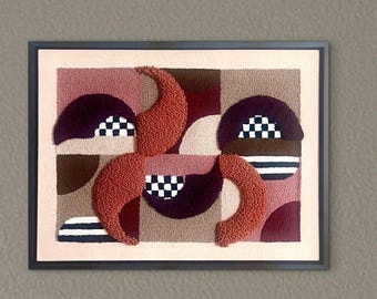 Modernes Abstraktes Punch Needle Kunstwerk | Geometrische Fibre Wandkunst | Originales Einzelstück